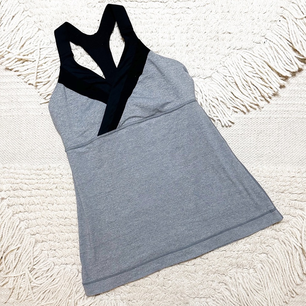 LULULEMON gray / black v-neck surplice racerback tank top 8